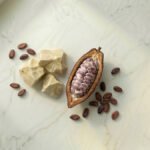 Kakao yağı ve Theobroma cacao meyve kesiti — kakao çekirdekleri