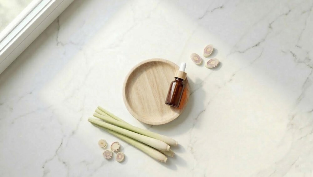 Limonotu yağı ve Cymbopogon citratus yaprakları — tropikal ot