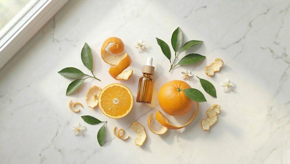 Portakal yağı ve Citrus aurantium dulcis — portakal dilimi ve kabuk