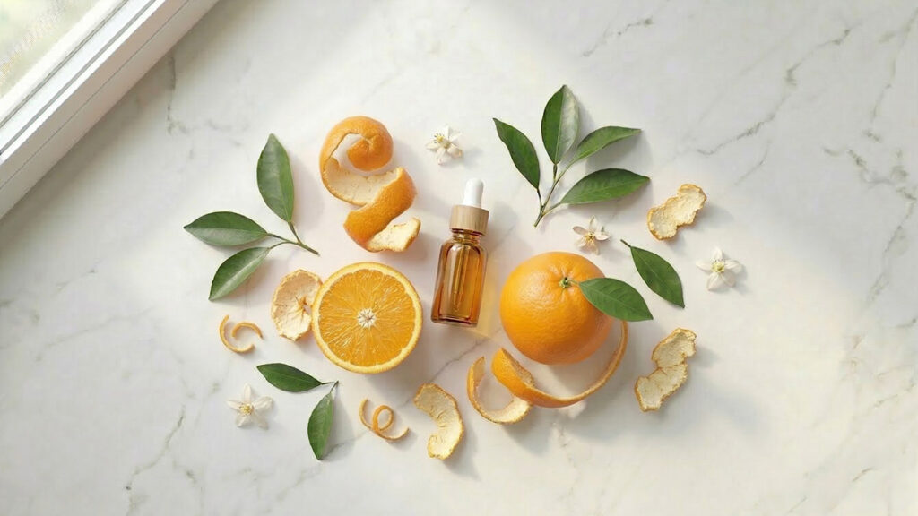 Portakal yağı ve Citrus aurantium dulcis — portakal dilimi ve kabuk