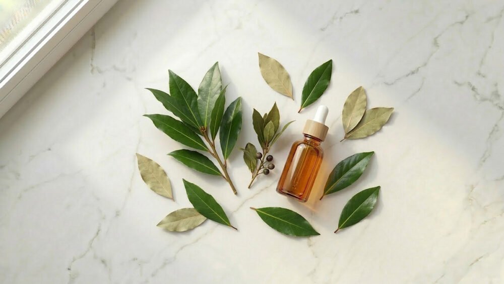 Defne yaprağı yağı ve Laurus nobilis yaprakları — aromatik esansiyel