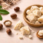 Shea butter ve Vitellaria paradoxa kabukları — krem rengi katı yağ