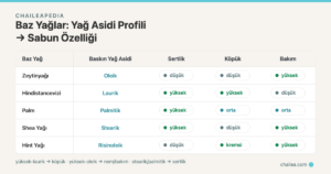 Sabunda Baz Yağlar Rehberi: Yağ Asidi Profili, Sertlik, Köpük ve Bakım Karşılaştırması